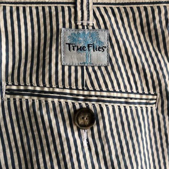 True Flies Life Off The Chart Shorts sz 38 Mens Striped Blue/White - Picture 2 of 8